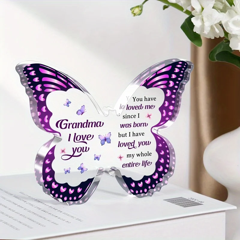 Grandma Nana Gift Idea: Butterfly-Shaped Acrylic Plaque – Birthday/Christmas/Thanksgiving Gift.