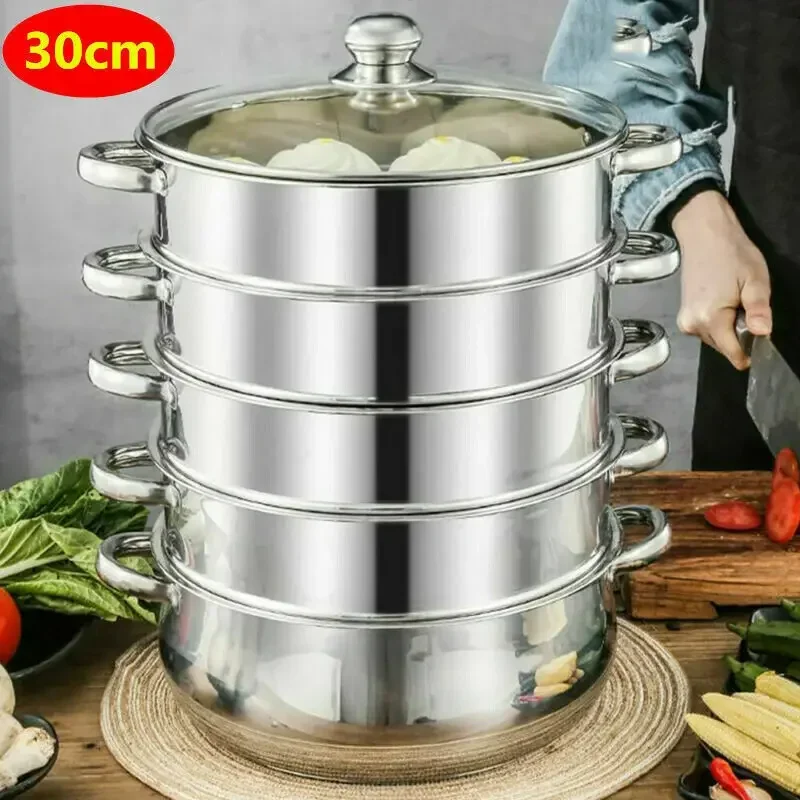 Samger 304 in acciaio inox 5 livelli fornello a vapore pentola a vapore cucina cibo cottura + coperchio in vetro