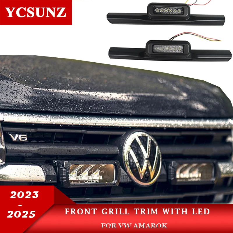 

ABS Front Grill Trim With LED For VW Volkswagen Amarok 2023 2024 2025 Double Cabin Car Accessories