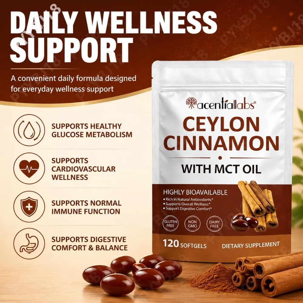 Ceylon Cinnamon Softgels 600mg with MCT Oil Supports Healthy Digestive Metabolism Cardiovascuar Wellness Immune Function 120 Ct