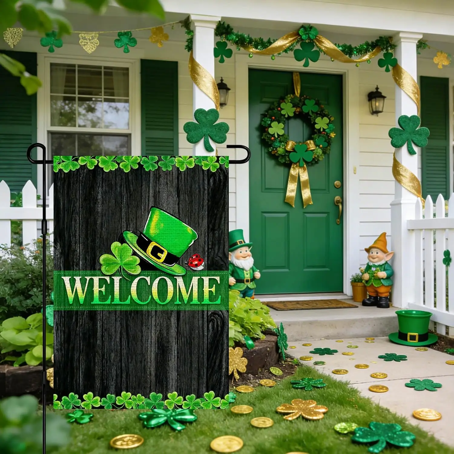IVN St. Patrick's Day Garden Flag 12 x 18 Inch Yard Flag Double Sided Burlap Rustic Wood Leprechaun Hat Welcome Decorati WWP zzo