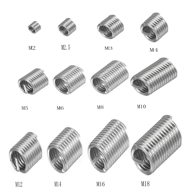 5pcs/10pcs M2-M18 304 Stainles Steel Screw Tooth Thread Repair Sleeve Wire Protective Coiled Helical Sleeve Thread Insert