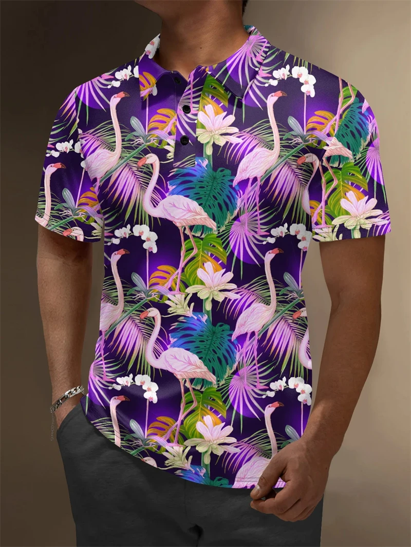 2025 New 3d Print Flamingo Graphic Polo Shirts For Men Women Short Sleeve Golf Shirts Fashion Street Polo Shirt Hawaiian Tops
