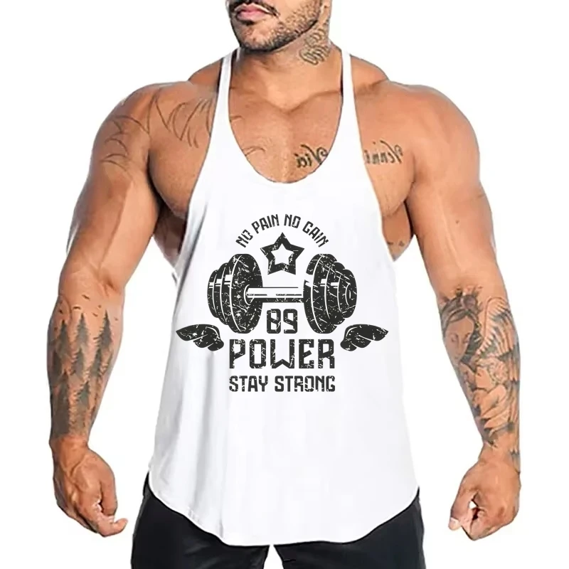 Men's Fitness Gym Vest, Stringer Bodybuilding Tank, Y Back Sleeveless Shirt, Quick-Dry Lightweight Cotton Weightlifting Clothing