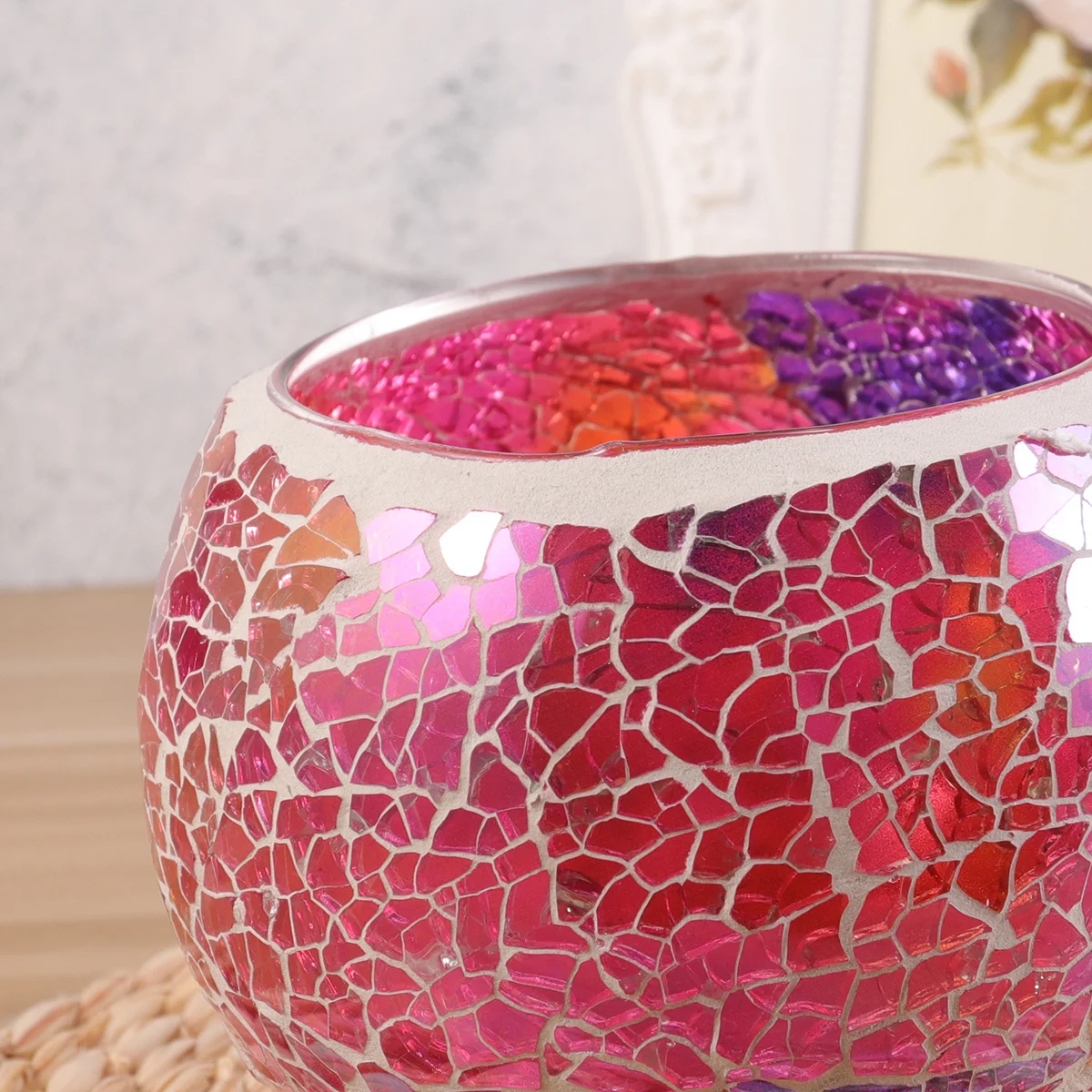 

Unique Glass Holder Mosaic Patch Colorful Decor for Bathroom Cafe Bar Wedding Romantic Light Adjustment