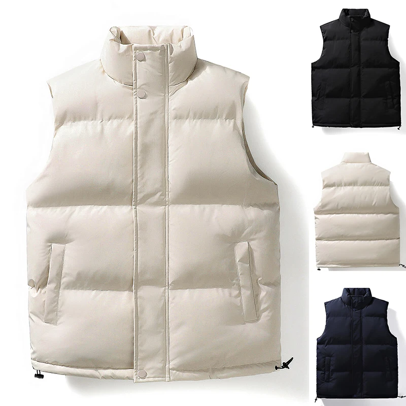 

2025 New Autumn Winter Solid Color Stand Up Collar Zipper Warm Waistcoat Leisure And Comfort Vest Black White 4XL 5XL