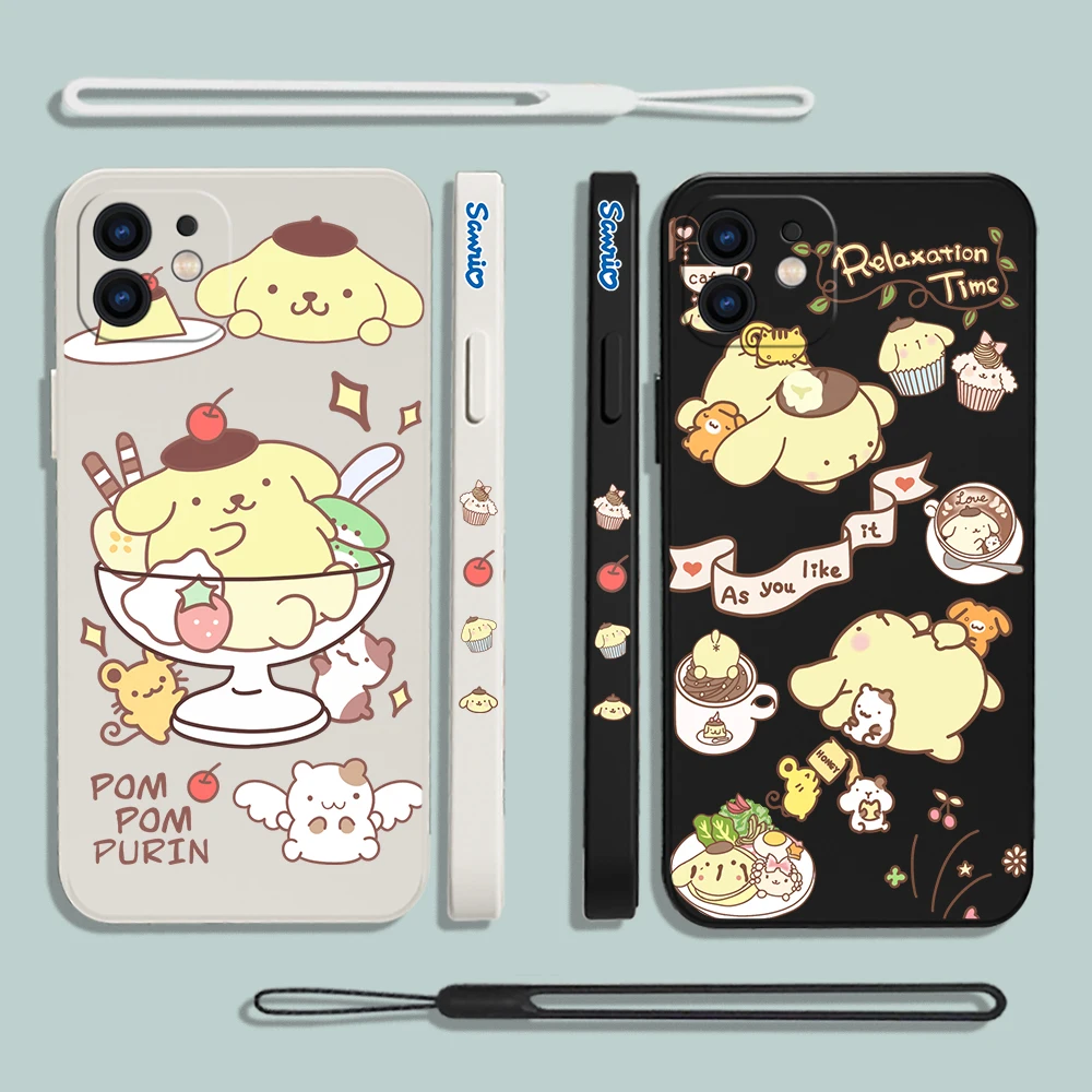 Sanrio Pom Purin Anime Phone Case For Samsung Galaxy S23 S22 21 S20 Ultra FE S10 4G S9 S10E Note 20 10 9 Plus With Lanyard Cover