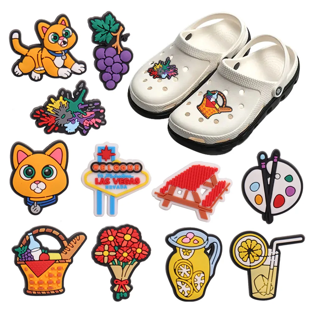 1-11pcs PVC Shoe Accessories Grape Flower Lemon Juice Orange Cat Shoes Charms Decorations Fit Boys Girls Party Present