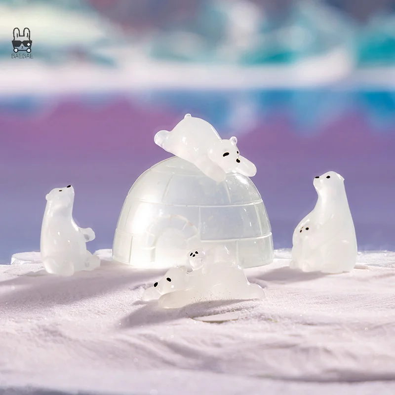 1 Uds estatuilla sólida/luminosa miniatura oso Polar animales Micro adornos de paisaje decoración de coche