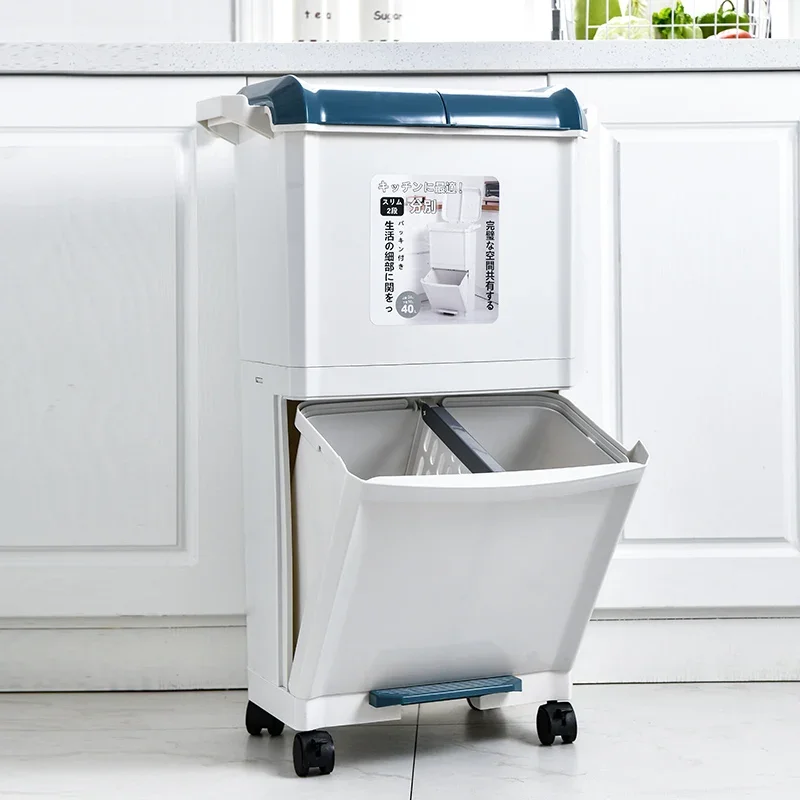 

High-Quality Kitchen Recycle Bin - 2-Layer, Movable Wet & Dry Separation Trash Container, Space-Saving Corner Storage