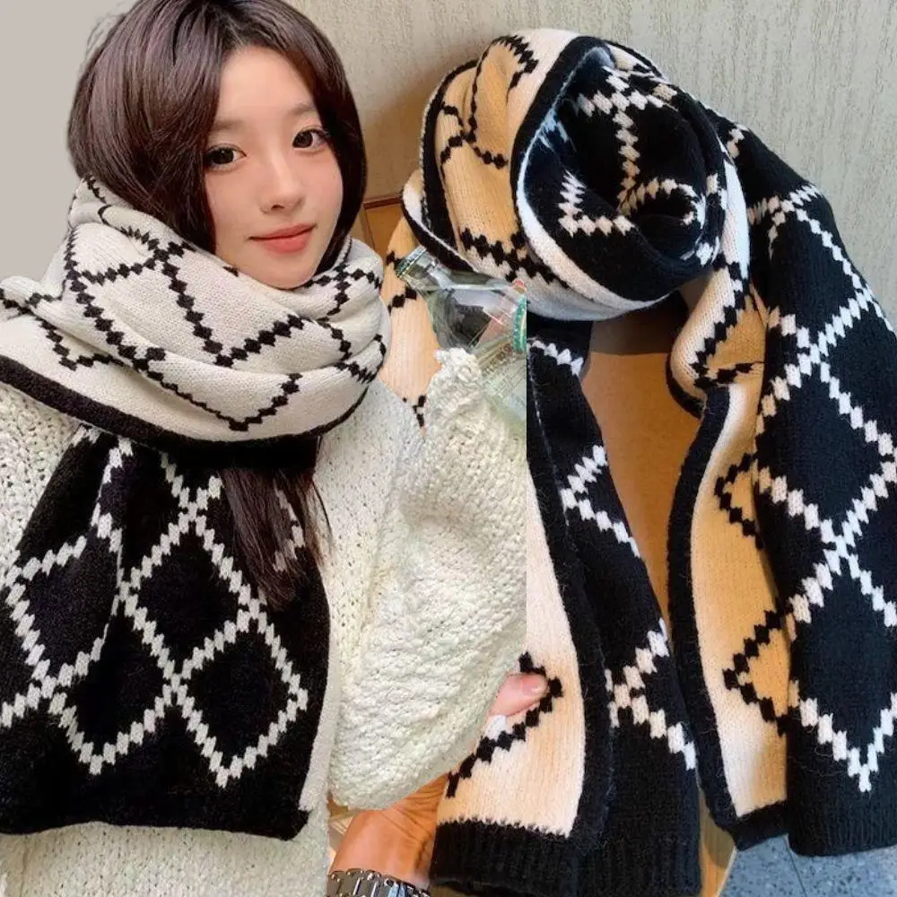 Luxus Marke Frauen Gestrickte Raute Plaid Schal Mode Plaid Alle-Spiel Warme Hals Wärmer Neue Jahr Weihnachten frauen winter Schal