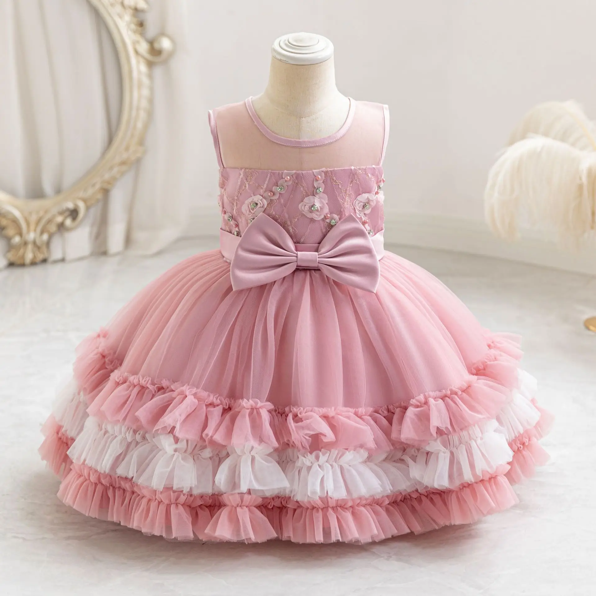 Charlotte Stylish Toddler Ruffled Baby Toddler Beaded Birthday Party Formal Pageant Flower Girl Dress