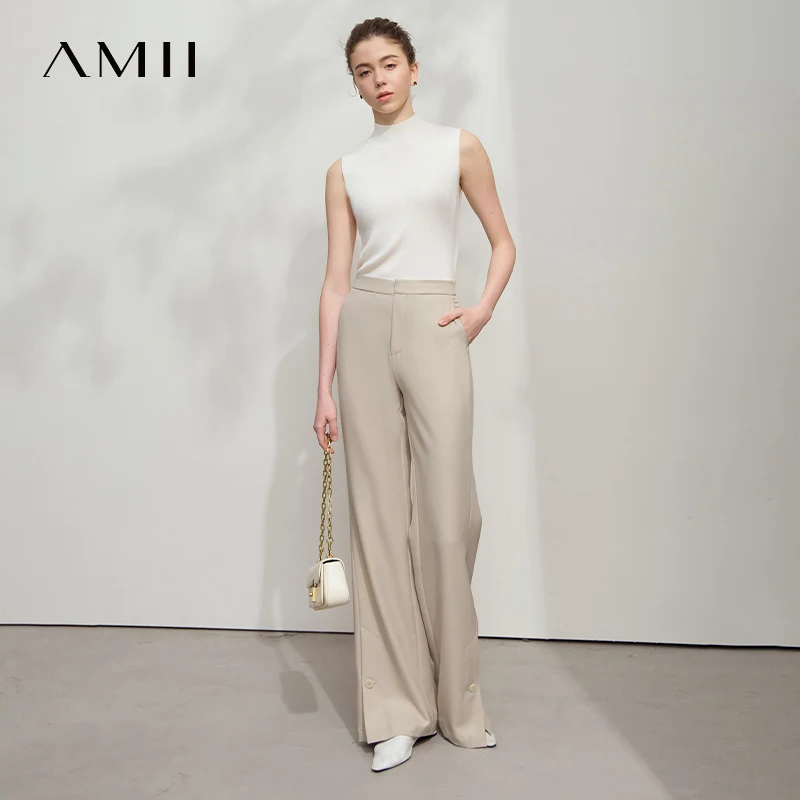 AMII Casualฤดูใบไม้ร่วงหลวมกางเกงผู้หญิง 2025 ความยาวเต็มProfessionalยาวกางเกงผู้หญิงใหม่แฟชั่นตรงกางเกงLady 12542017