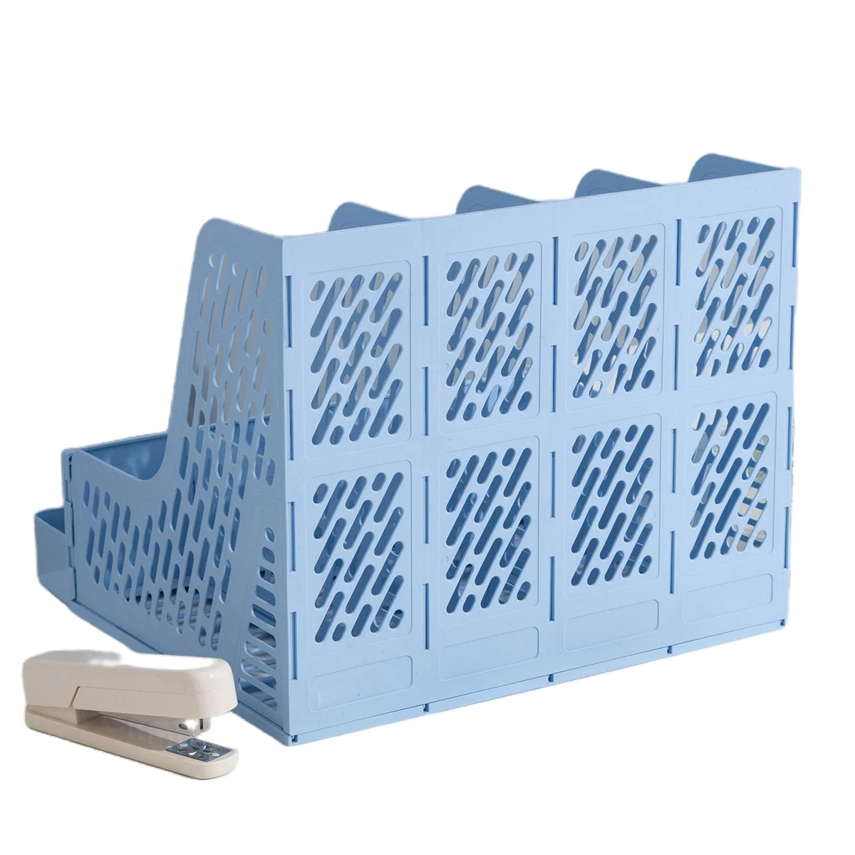 File Frame with Four Columns in Morandi Colors, Large-Capacity File Rack, Plastic Document Frame, Storage File Rack, Book Stand