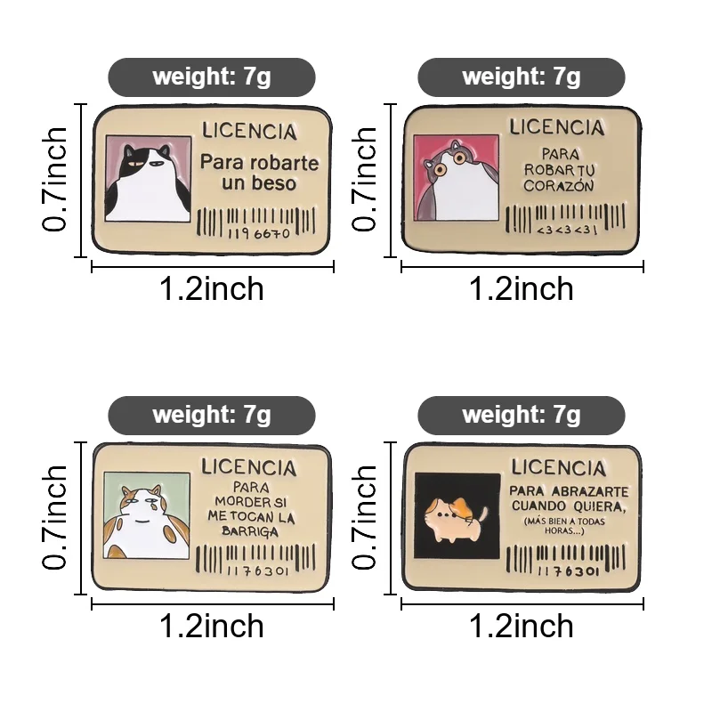 Spanish Cat Love License Enamel Pins Kitten ID Card Brooches Cartoon Animal Lapel Badges Latin Humor Jewelry Gift for Friends