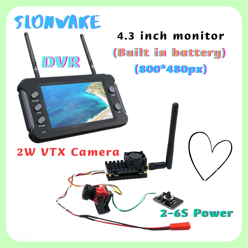 

5.8G 48CH 2000mW VTX Transmitter and 5.8G FPV Monitor with DVR 40CH 4.3 Inch LCD Display Starlight HDR 1200TVL fpv camera for RC
