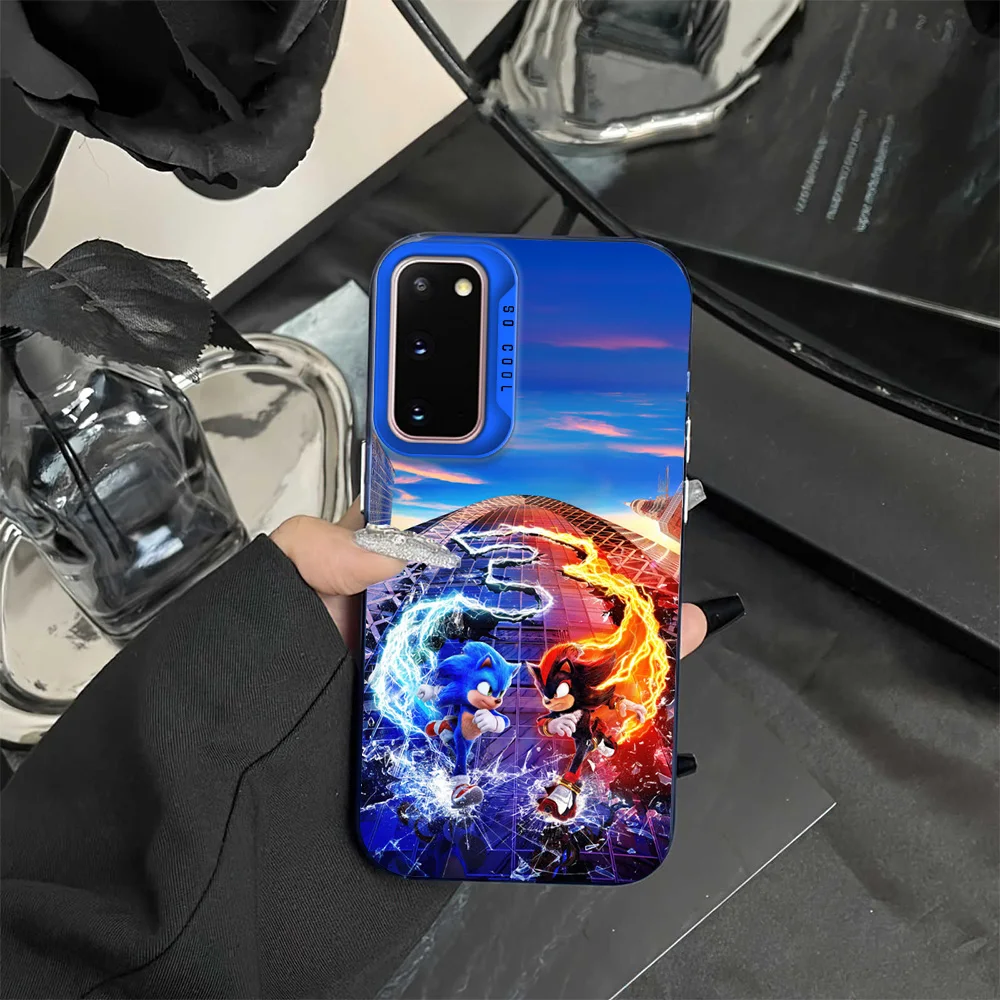 Cartoon Film S-Sonic 3 Phone Case For Samsung S23 S24 S22 A71 A55 ULTRA PLUS FE Electroplated Silver IMD Laser Color Cover