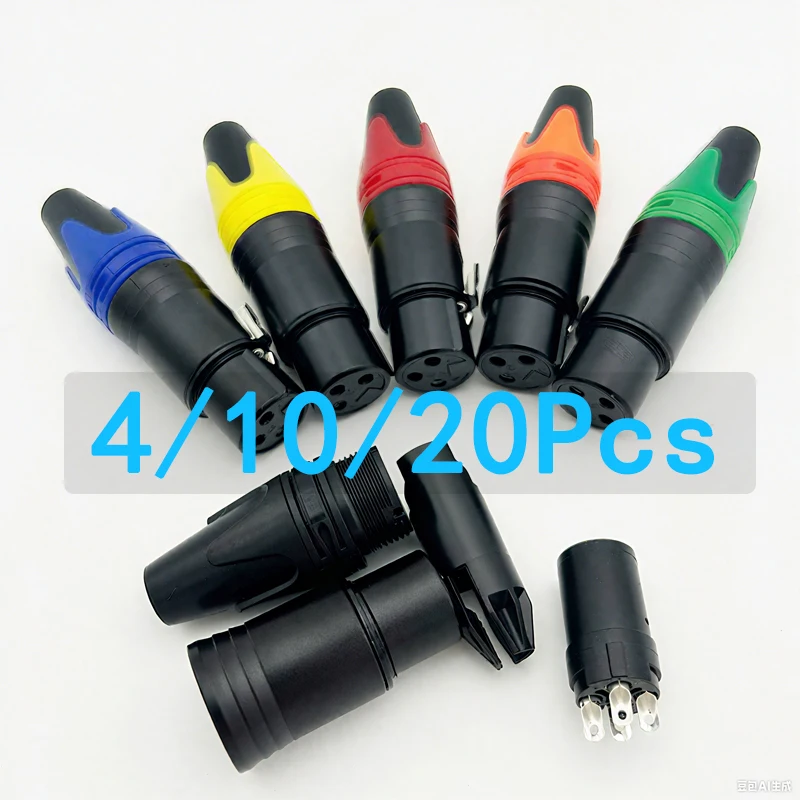 

4/10/20pcs XLR Connectors Audio Plug Microphone Speaker Cable Adapter Male Female Welding Terminal Various Pins & Colours