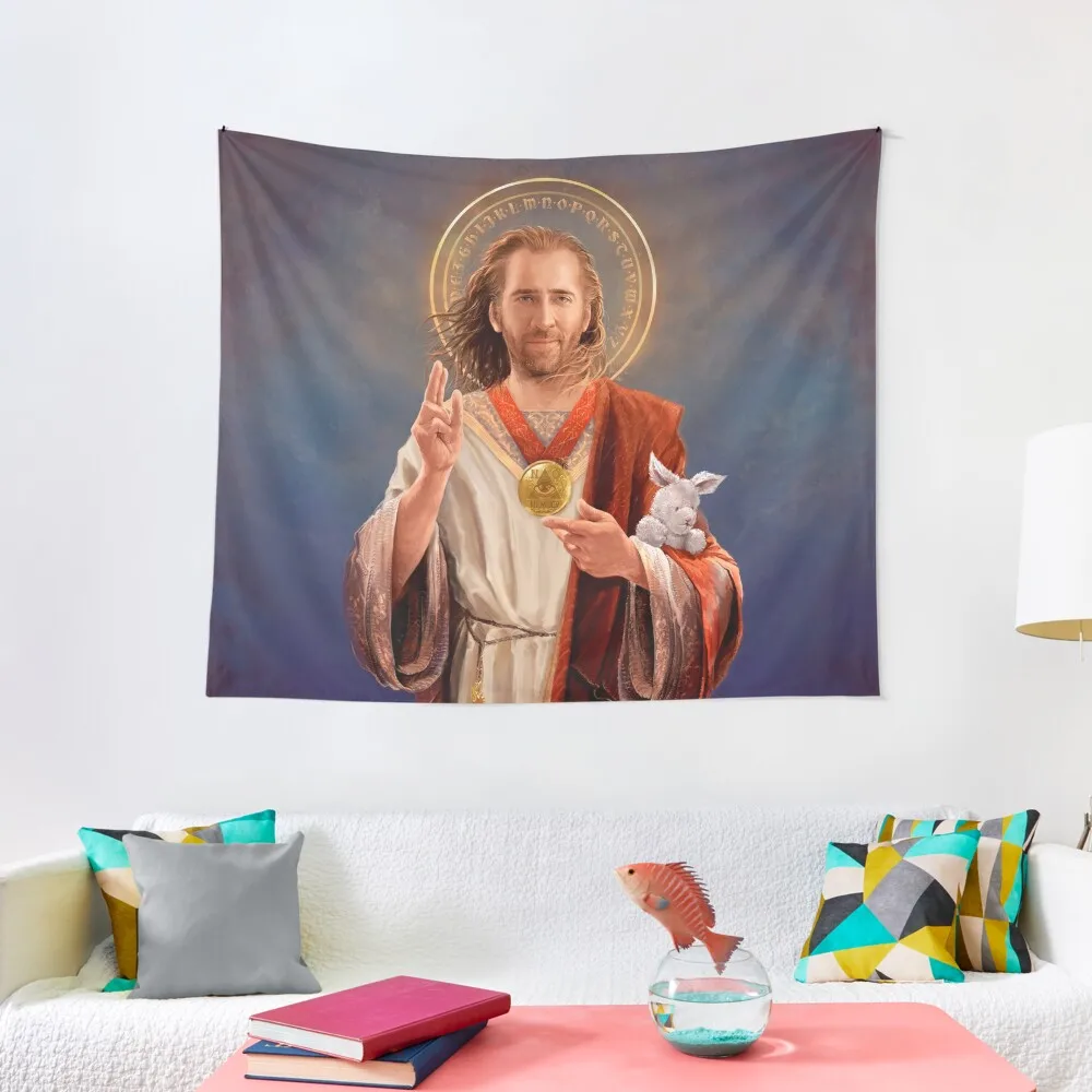 

Nicolas Cage, Saint Nicolas of Cage, Nic Cage Original Religious Painting Tapestry Room Decor Korean Style Tapestry