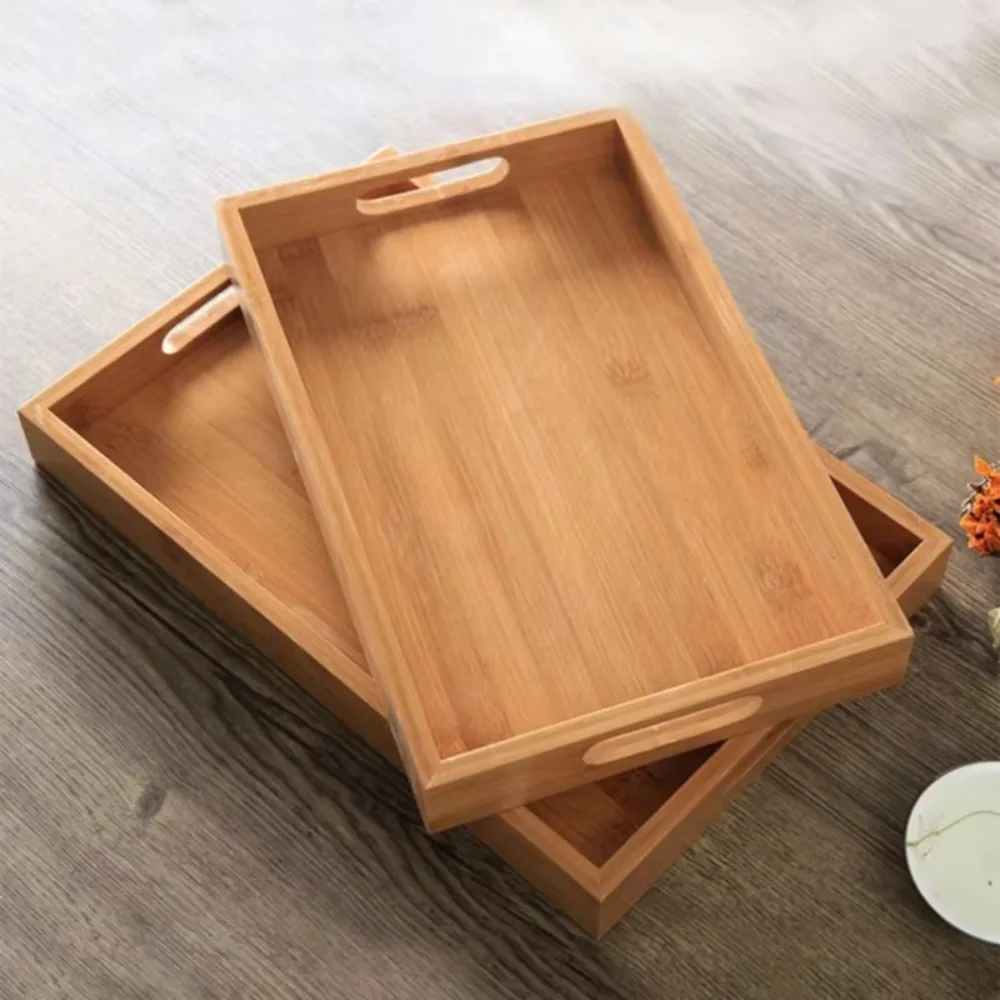 Bandeja de almacenamiento rectangular retro de bambú, bandeja de té de madera maciza, plato de almacenamiento para el hogar, suministros de cocina para el hogar