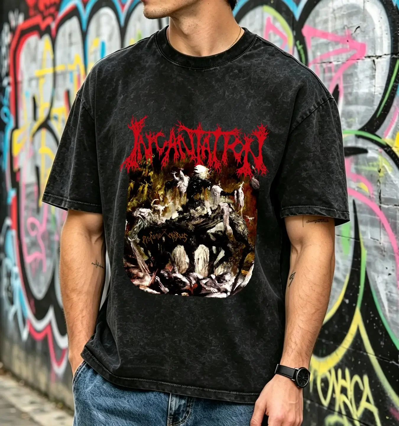 washed T Shirt Incantation LARGE death metal disma mortician profanatica immolation long or short sleeves vintage Washed