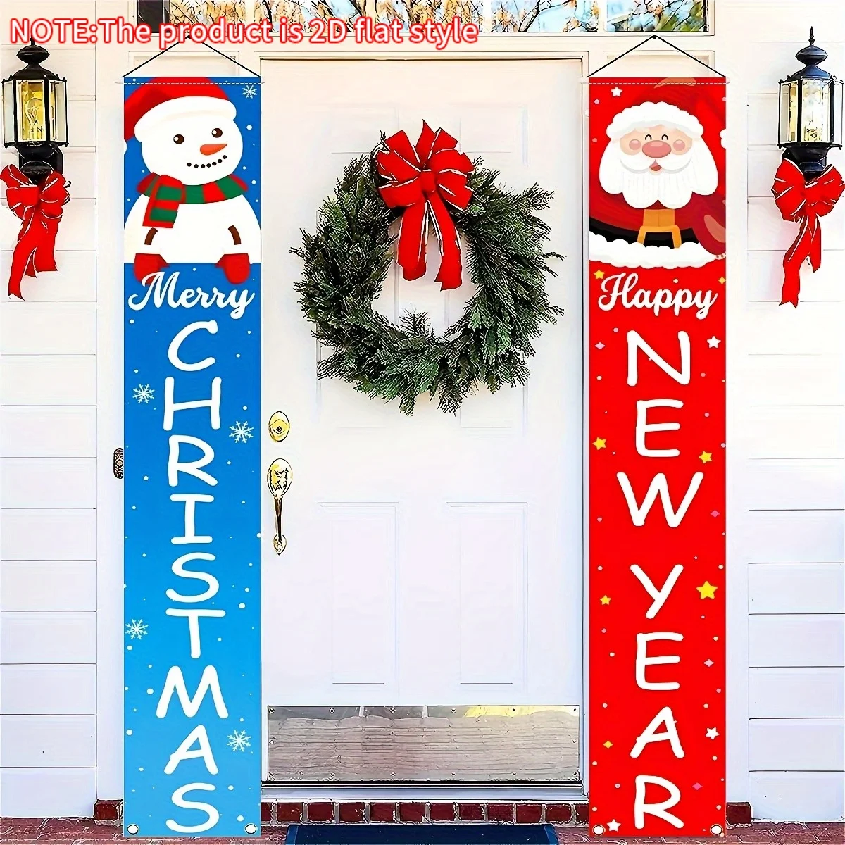 VIKAMA 2D Flat Christmas New Year Dual Theme Banner Couplet Eingangstür Dekoration Cartoon Schneemann Couplet Weihnachtsdekoration