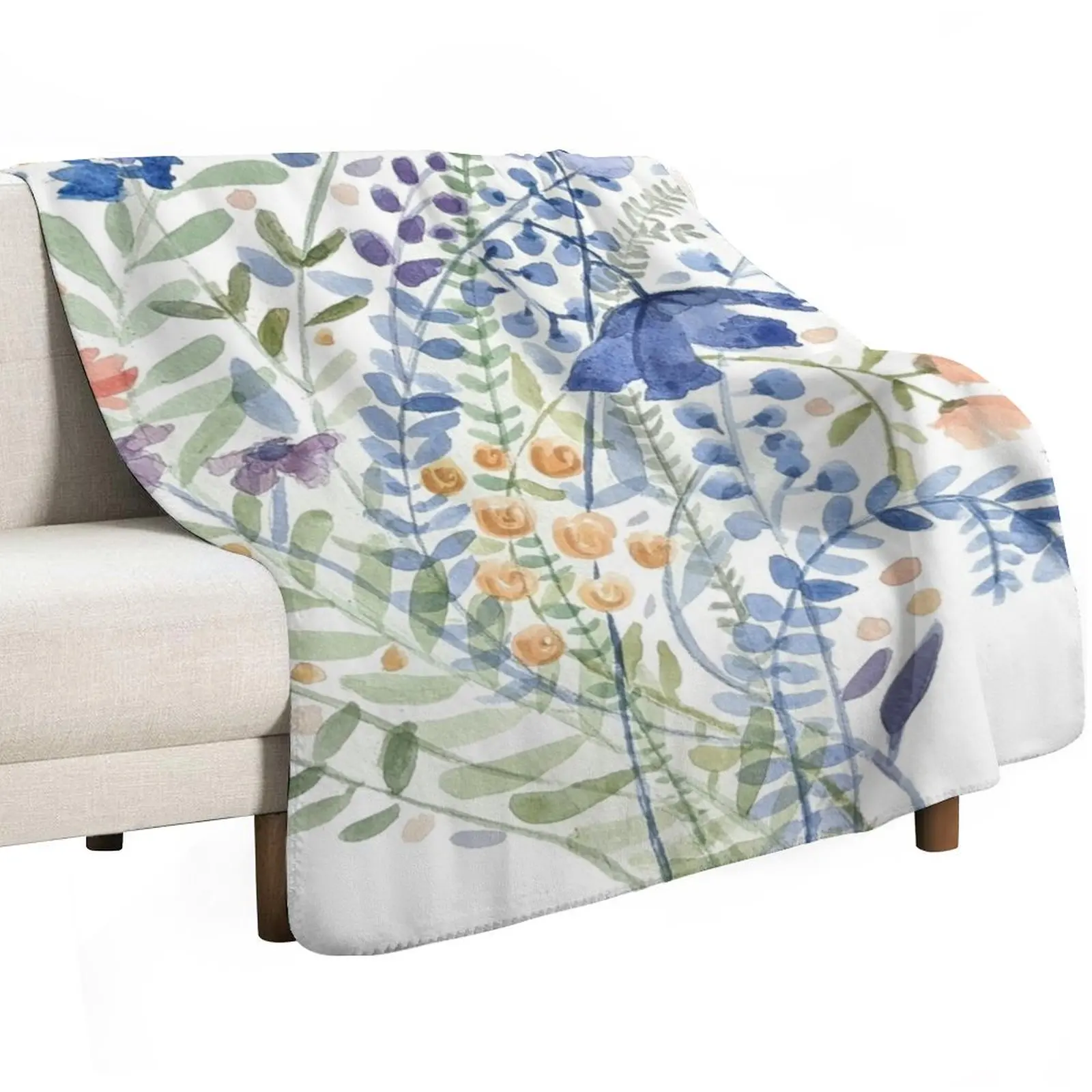 Blue Summer Watercolor Bouquet Painting Throw Blanket manga Multi-Purpose Plaid on the sofa Cute Camping Designers Blankets