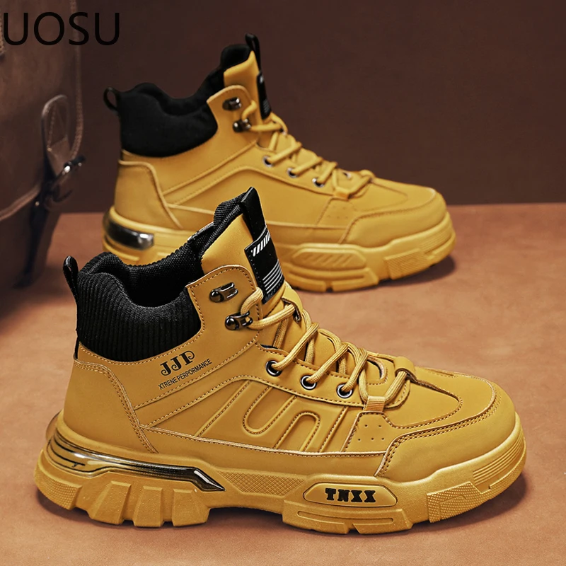 New Winter Boot Motorcyclist Boots Trendy Lace-up All-match Popular Model Thick Bottom UOSU British Style High Tops New Style