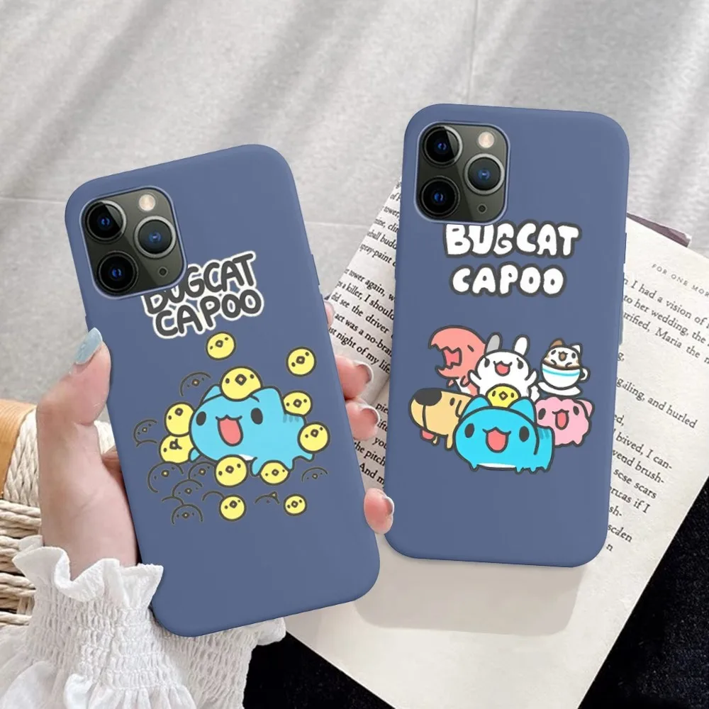 bugcat capoo Phone Case for iPhone 14 11 12 13 Mini Pro Xs Max 8 7 6 6S Plus X XR Solid Candy Color Case