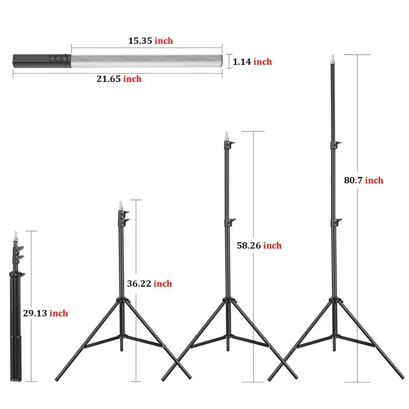 For 1000lm IR Control 36 Colors Led Video Light Wand LUXCEO Q508A  2.1m 80.7 Inch Stand Tripod Head for Photogtaphic Lighting