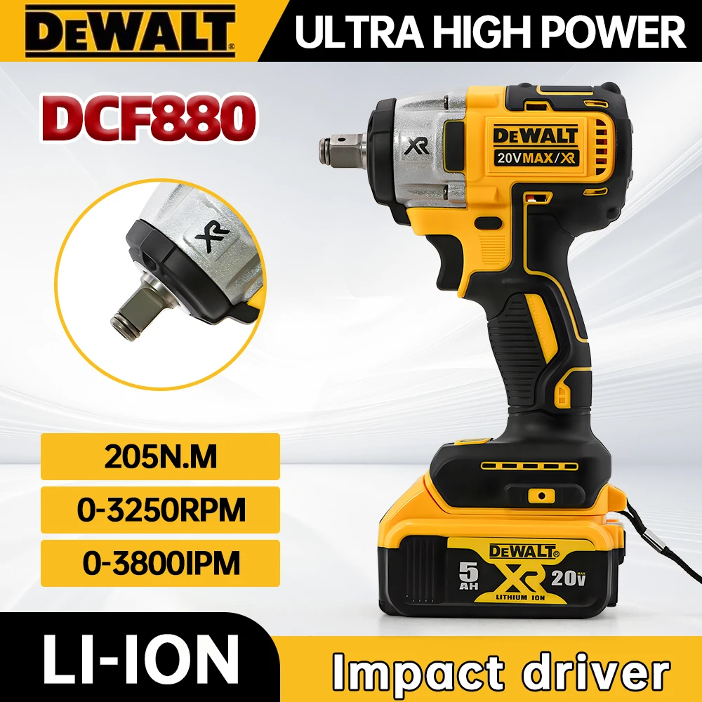 Dewalt 다기능 충전식 무선 전기 렌치, 고효율, 내구성, 203N.m 임팩트 렌치, DCF880