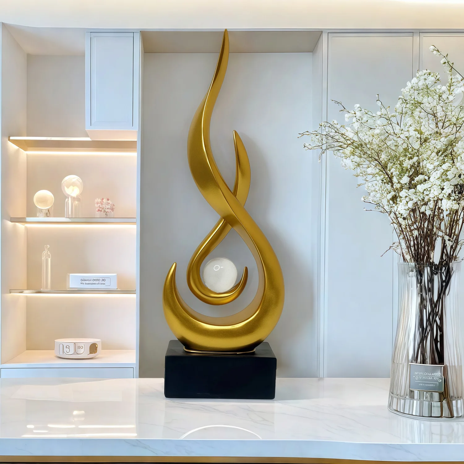 Luxury Flame Pearl Statue Office Living RoomTV Cabinet Wine Cabinet Sculpture Desk Ornament Study Office Home Interior Decor - view 4