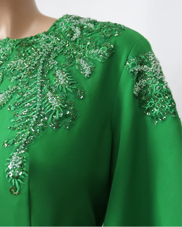 Maßgeschneidertes elegantes Abendkleid mit Applikationen, bodenlanges Ballkleid, O-Ausschnitt, Etuikleid, formelles Partykleid, Saudi-Arabien-Kleid