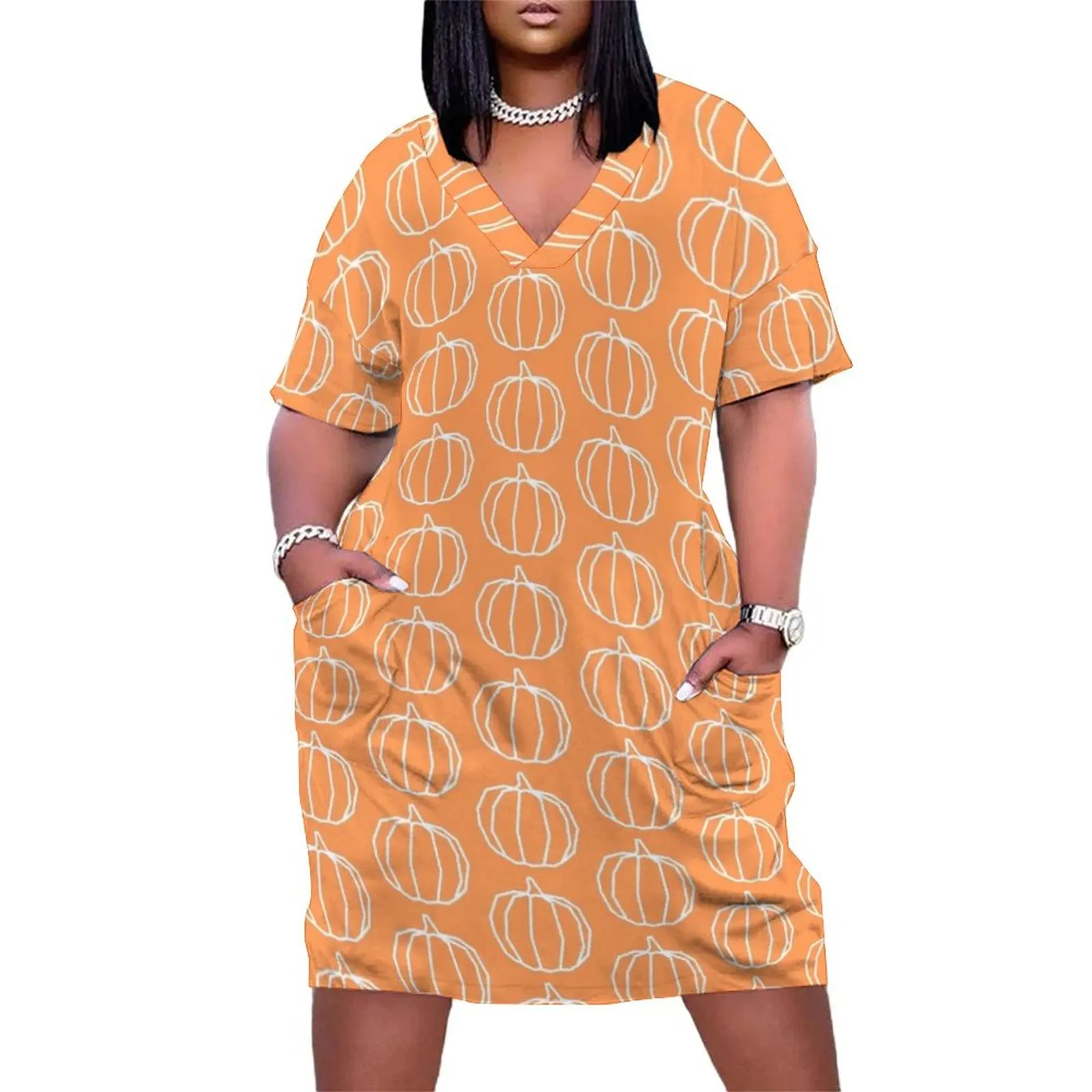 

Geometric Pumpkin Loose Pocket Dress dress for women Summer women's clothing