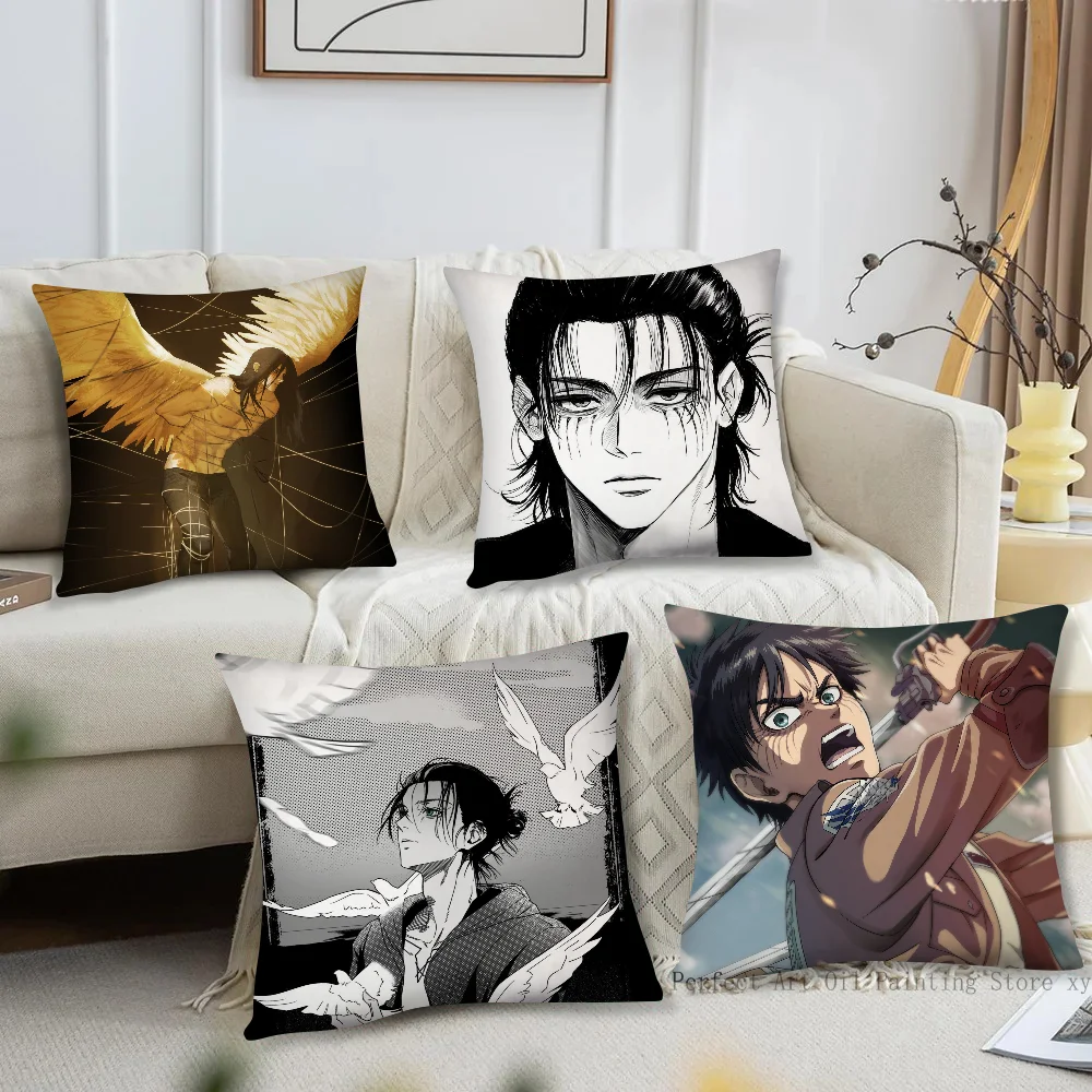 Attack On Titan Eren Yeager Anime Pillow Case Square Pillow Bedroom Sofa Leisure Comfort Cushion Car Living Room Home Decoration