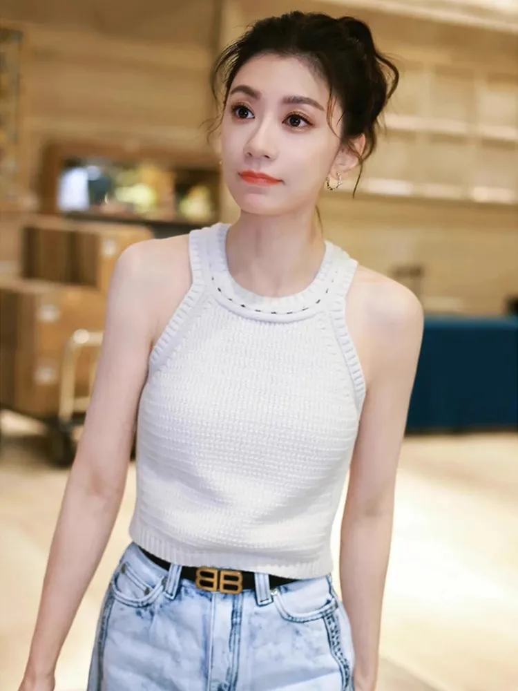 

Женский вязаный жилет, топ, лето 2023, новинка Sle Svel ort, внутренняя одежда, костюм с бретельками, топ из тонкого полиэфирного волокна...