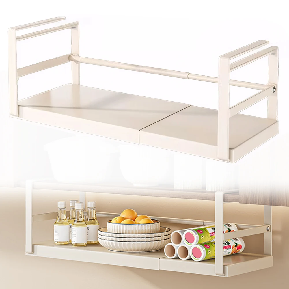 

Extendable Under Cabinet Shelf with Thick Clip Under Cabinet Add-on Storage Baskets for Pantry Cabinet Laundry Room Shoe Rack