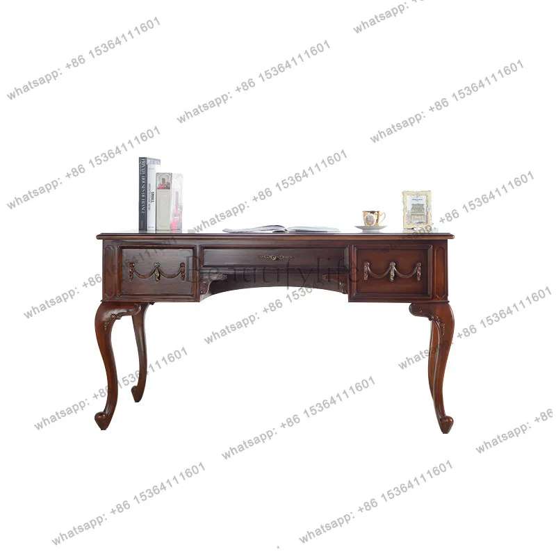 Peach blossom heart wood carving flower desk American country style desktop computer desk