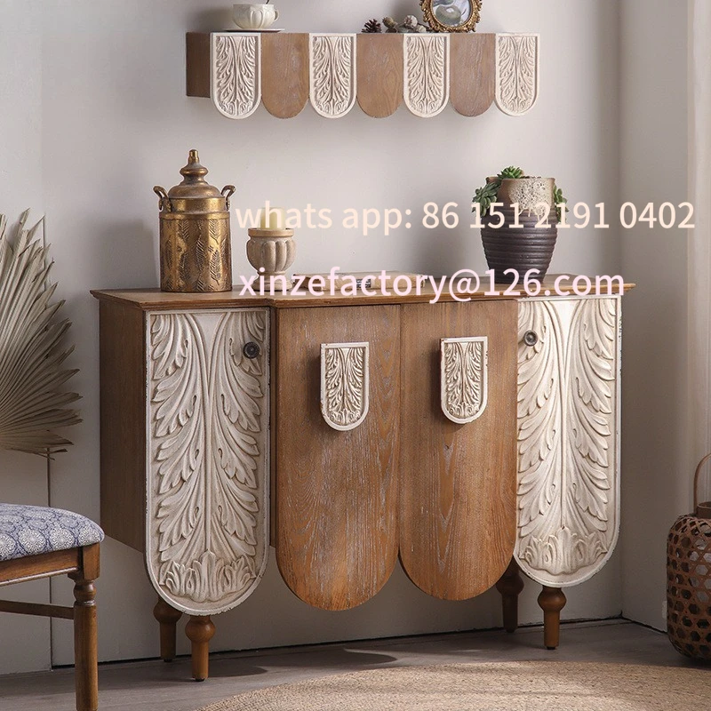 

Customizable French solid wood relief home decoration entrance cabinet, retro personalized dining side cabinet