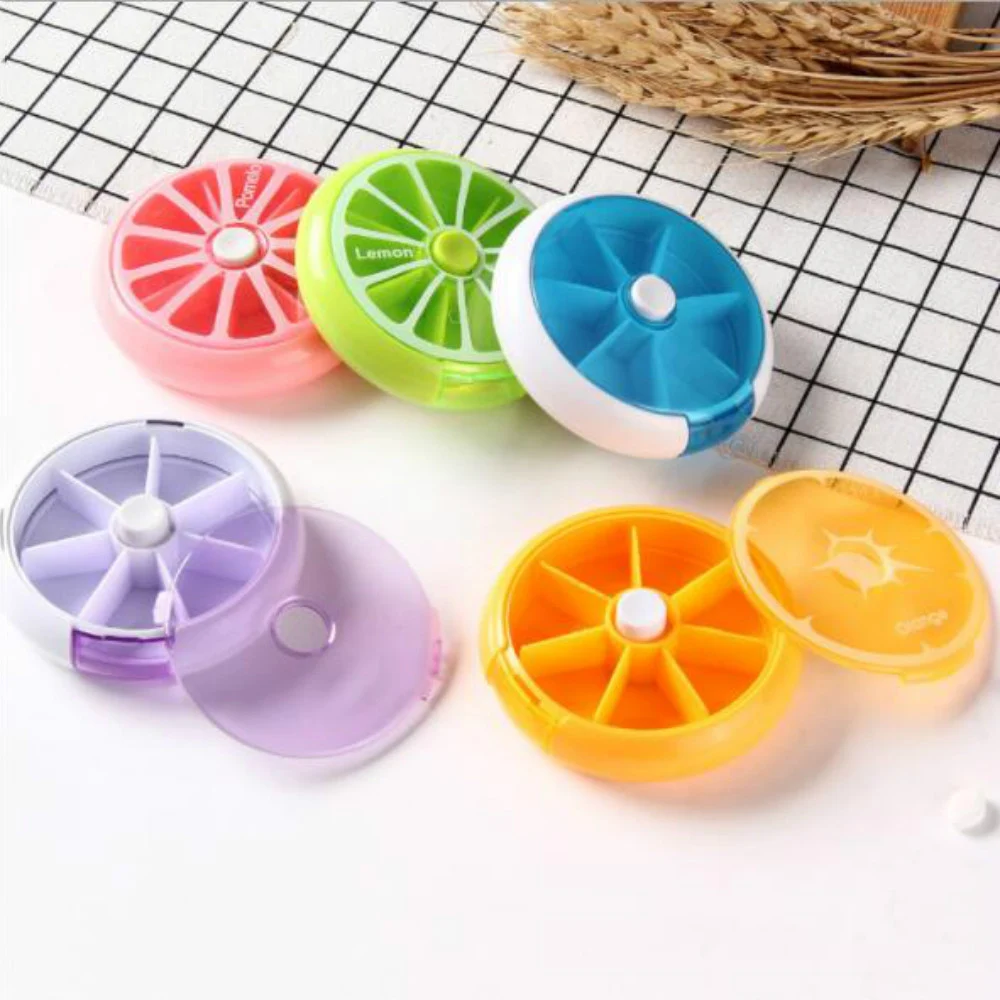 

Mini 7 Lattices Pill Box Tablet Vitamin Pomelo Orange Pill Case Dispenser Medicine Boxes Dispensing Medical Kit Organizer Case