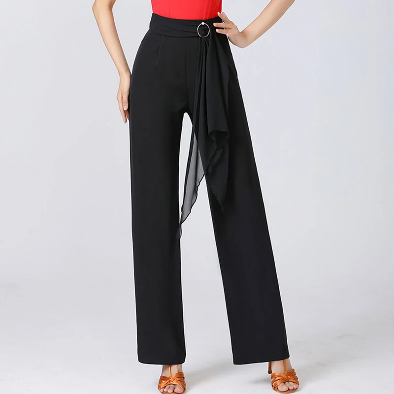 ผู้หญิงละตินเต้นรํากางเกงฤดูร้อนบาง Chic ริบบิ้นกางเกงฝึกห้องบอลรูมโมเดิร์นเต้นรํากางเกงขากว้าง STAGE เครื่องแต่งกาย