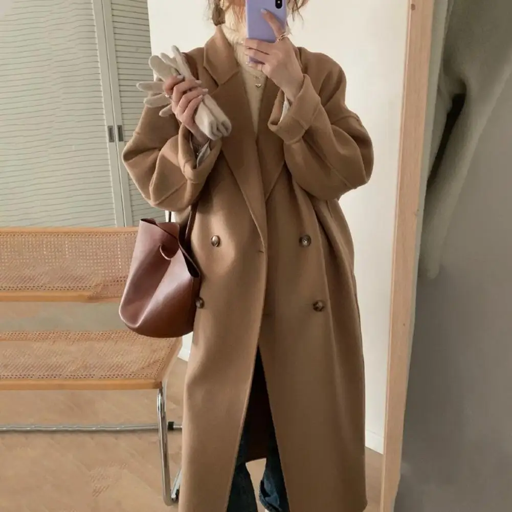 Stylish Long-sleeve Jacket for Women Stylish Women's Woolen Lapel Jacket Soft Oversized Coat with Front for Autumn for Layering