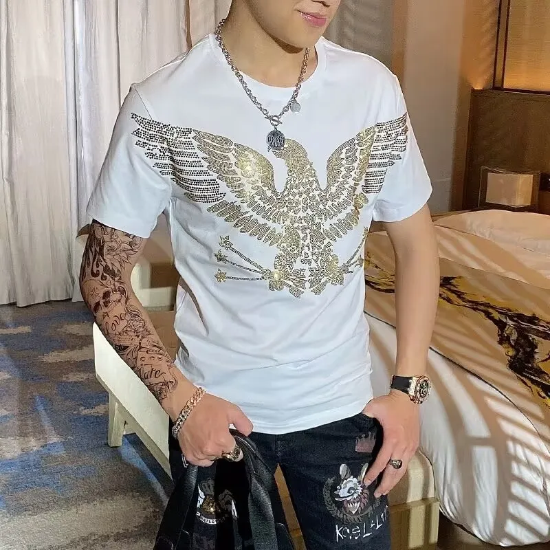 Summer Designer Rhinestone Plein ali T-shirt Casual Slim Solid Men for holiday asian size S-4XL 2024 fashion tees