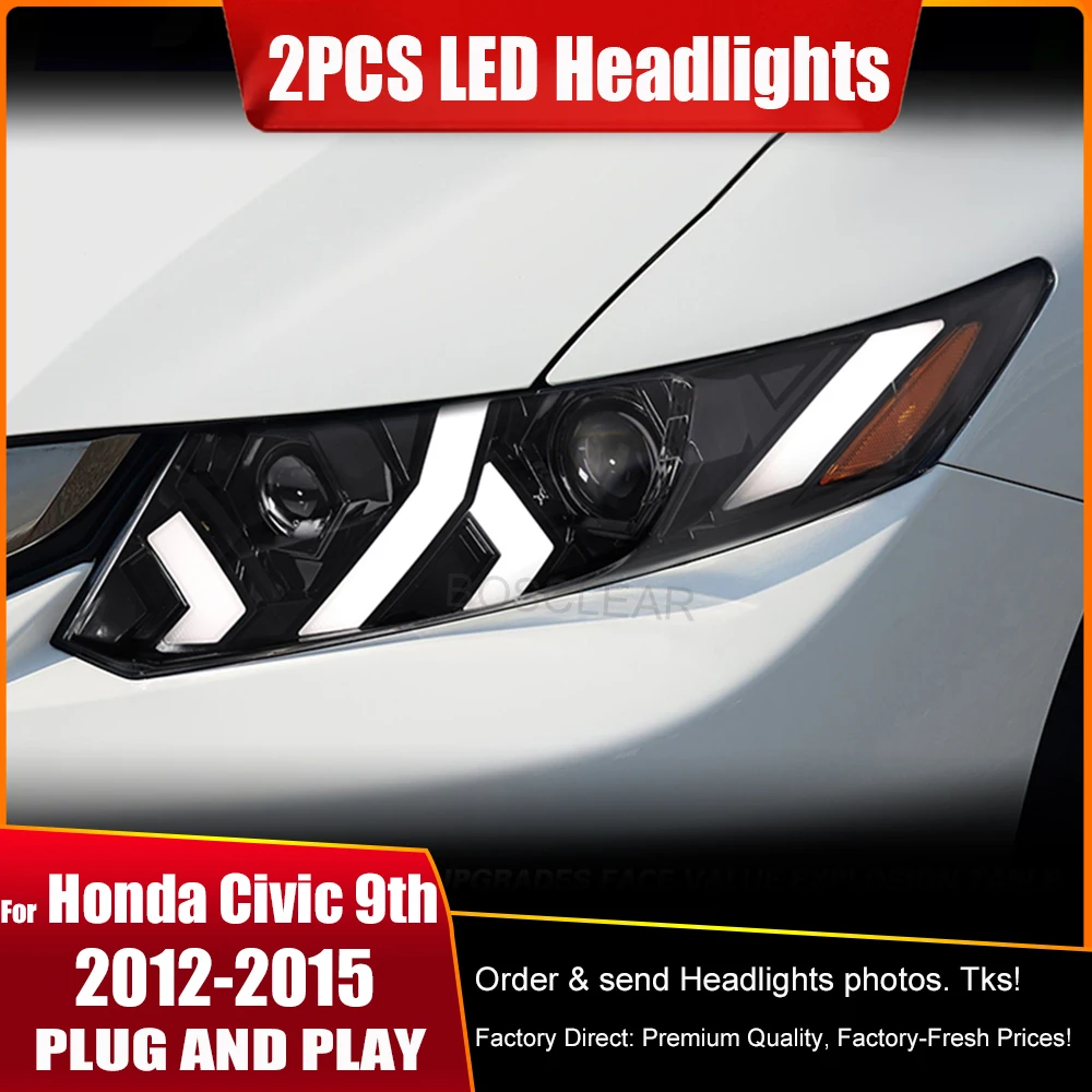 

Car Lights For Honda Civic 9th Headlight 2012-2015 Upgrade For Lamborghini Stype LED Projetor head Lamp Daytime Running Light