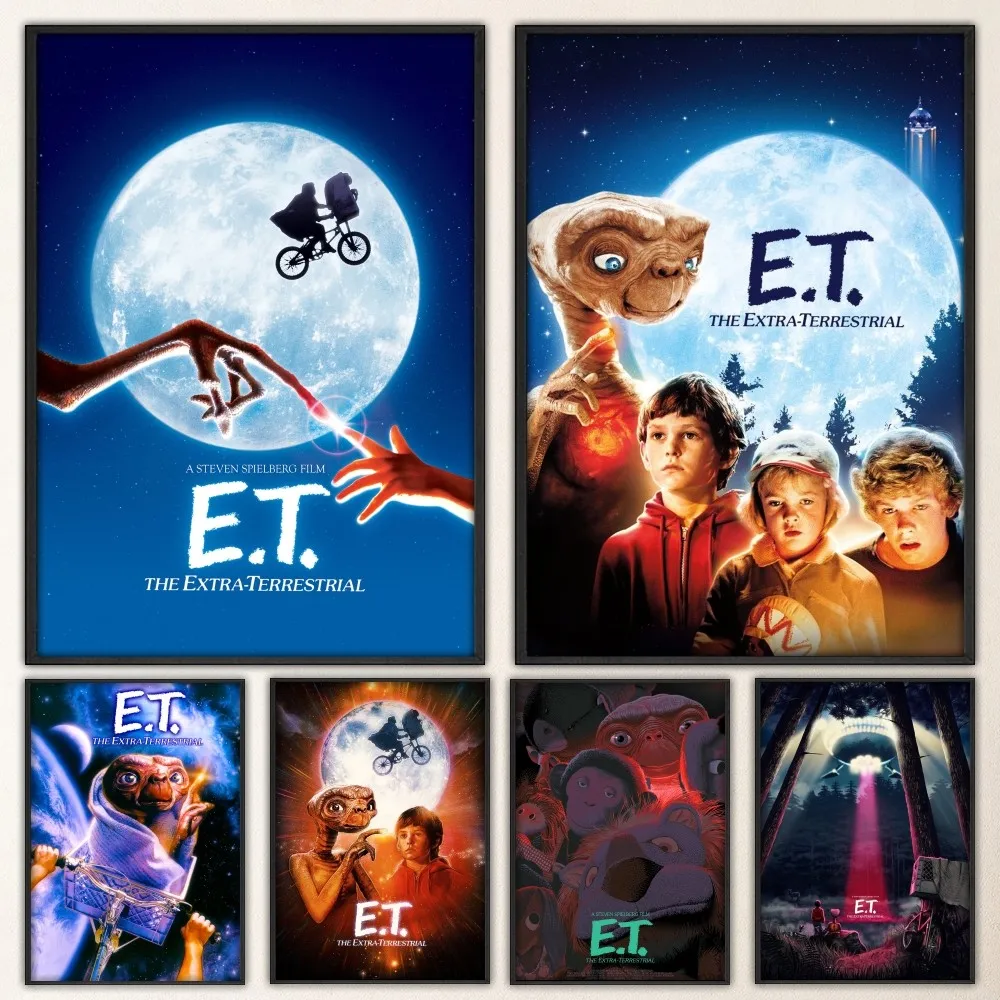 E.T. the Extra-Terrestrial Movie Poster Fancy Poster Wall Sticker for Living Room Bar Vintage Decorative Painting Middle