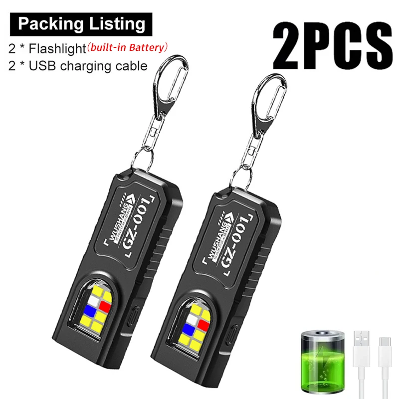 Multifunctional Keychain Flashlight USB Rechargeable Mini Flashlight With COB Work Light Keyring Camping Walking Pocket Lamp