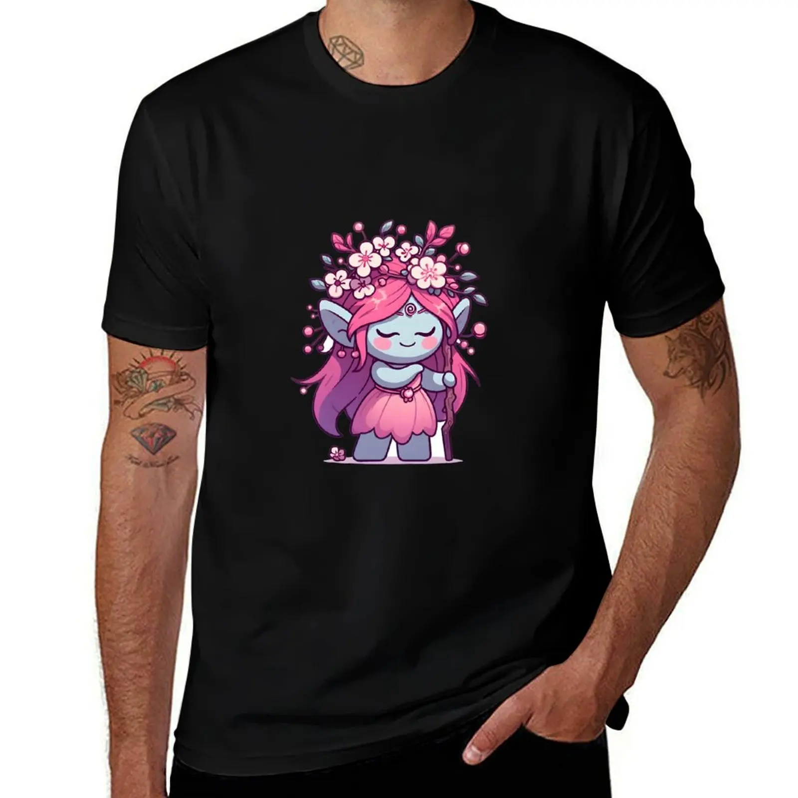 Kawaii Enchanting Troll With Cherry Blossom Hairpin T-Shirt Sport Basic Moisture Wicking Tee T-Shirt