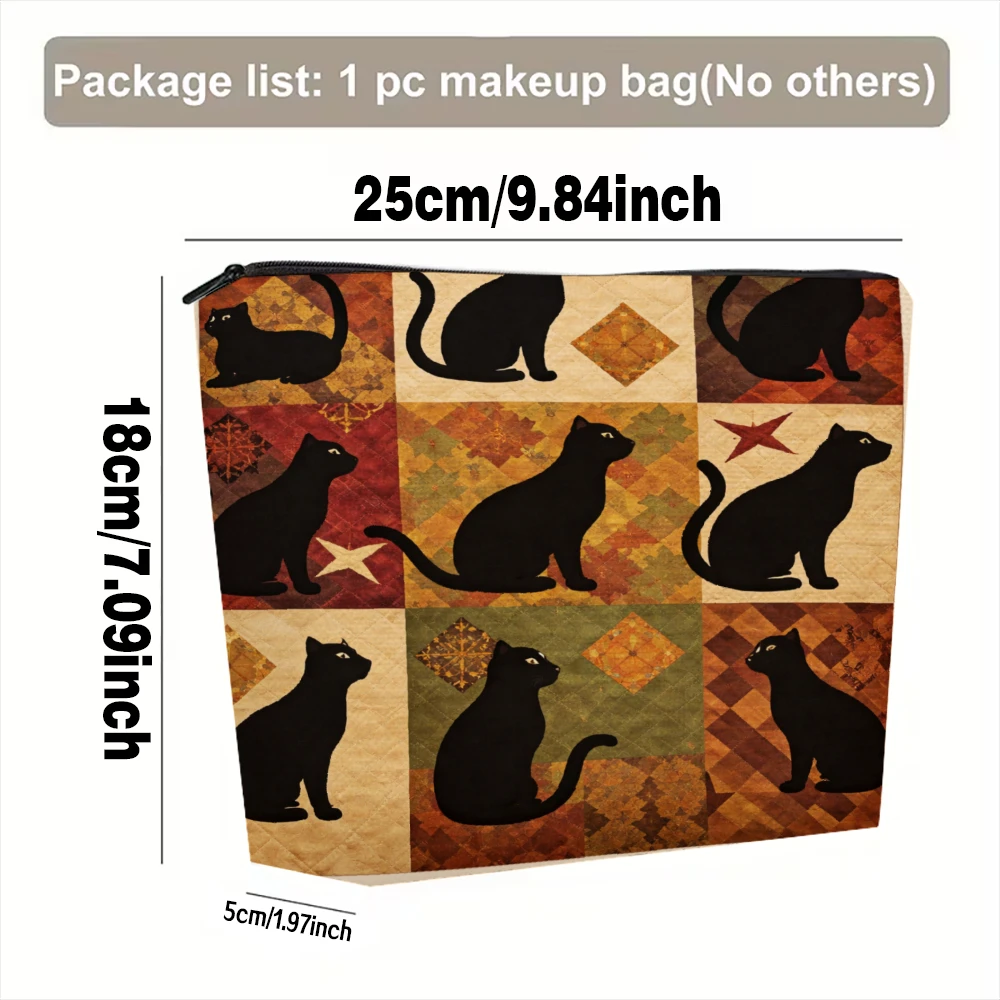 Black Cats On Patchwork Background Makeup Bags for Girls Cosmetic Pouch Toiletry Bag Pencil Case Travel Storage