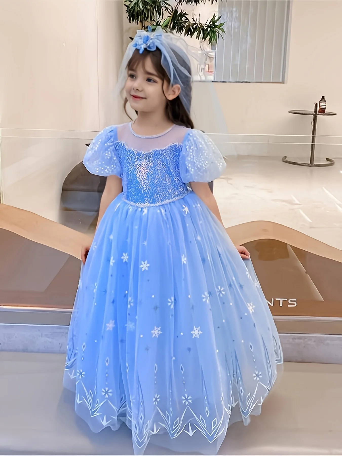 High quality Sequine Snowflake Gown Tutu Lantern Sleeve Dress ‌shawl‌ Princess Girl's Party dress Birthday Gift for kid's Girl