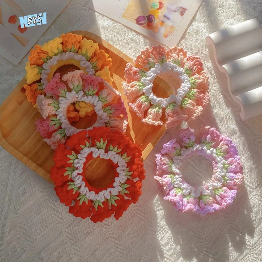 

Flores Convallariae Crocheted Flower Scrunchies Elastic Handmade Knitted Hair Rope Headdress Colorful Sweet Hair Tie Daily